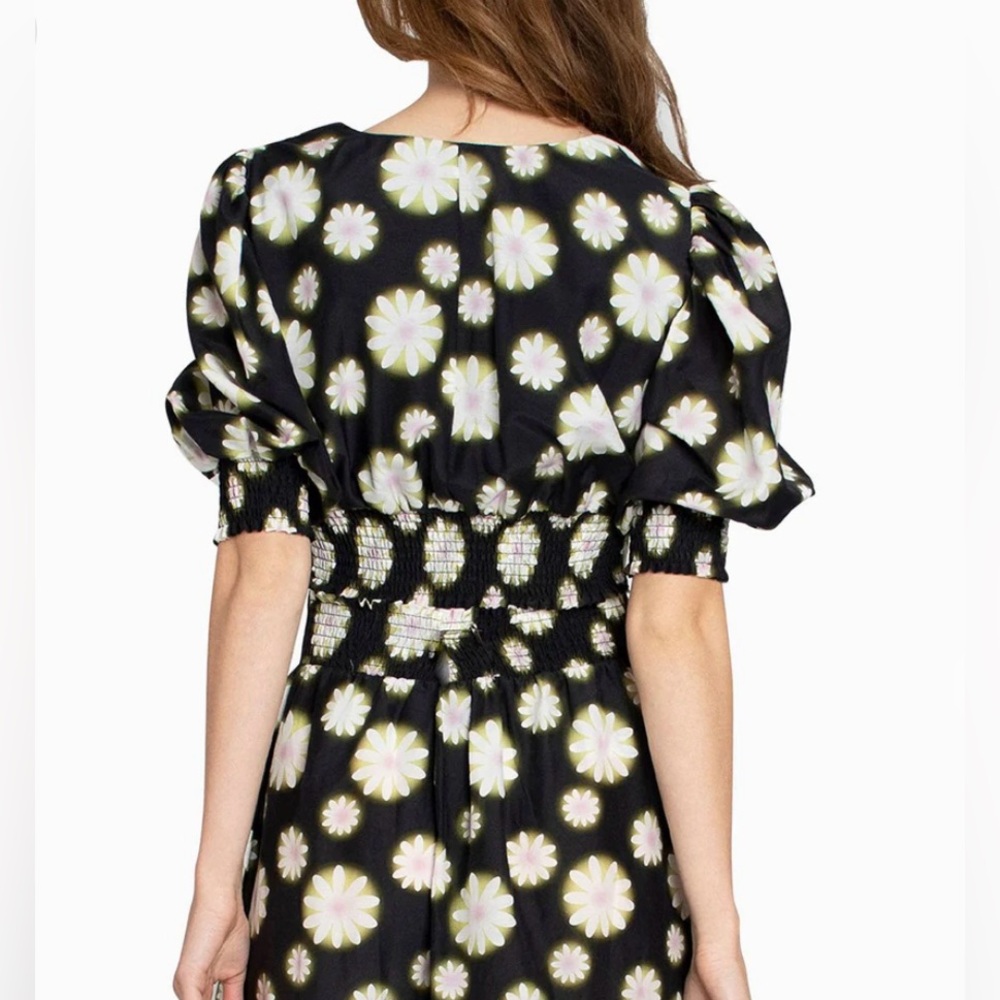 Nicole Miller NWT Hazy Daisy Cotton Sweetheart Crop Top Puff Sleeve Women’s Sz P - Picture 2 of 12